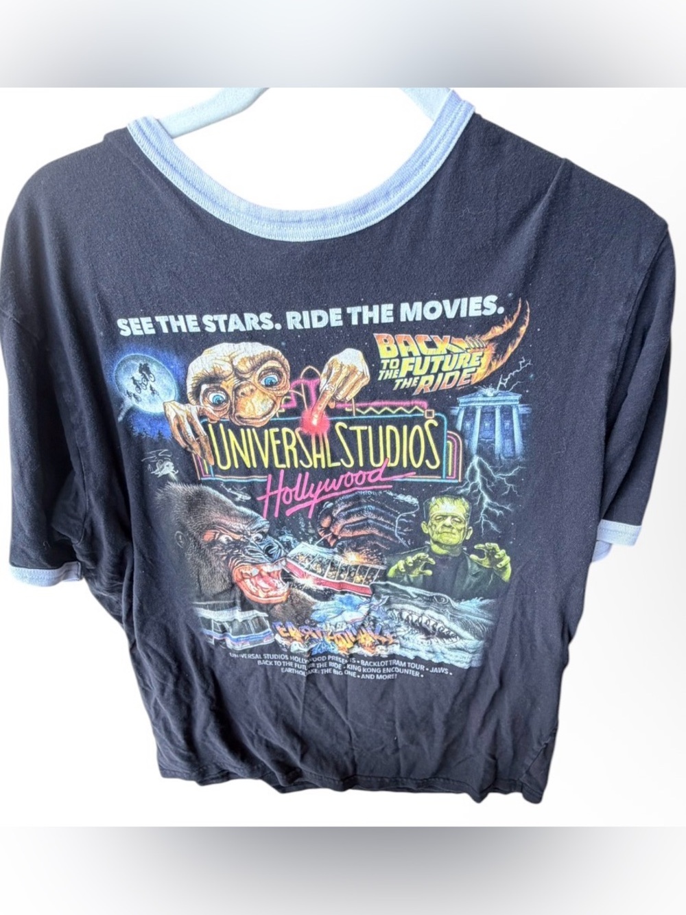 Universal Studios Retro Hollywood Movie Rides Graphic Ringer T Shirt Adult Large